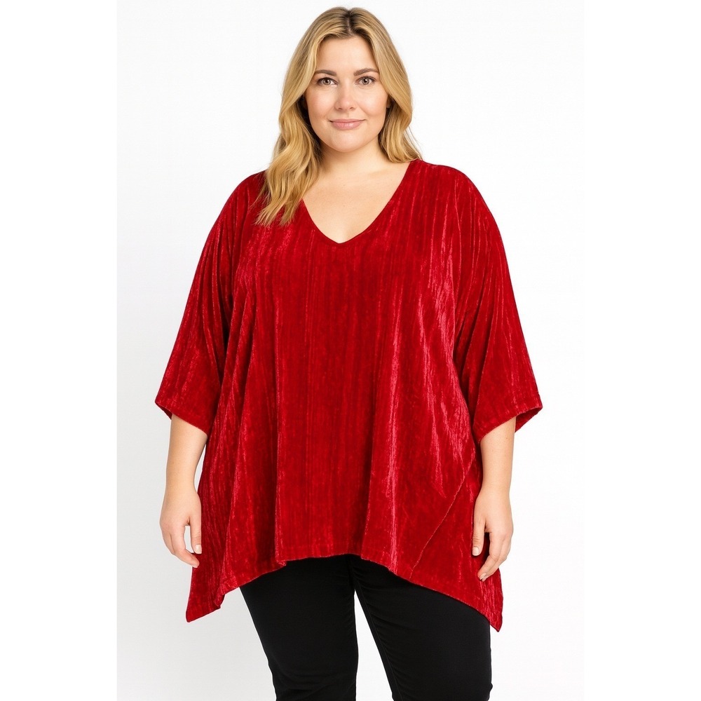 Caroline Rose Blouse 2X Crushed Velvet Tunic Boxy Relaxed Holiday‎ Festive New